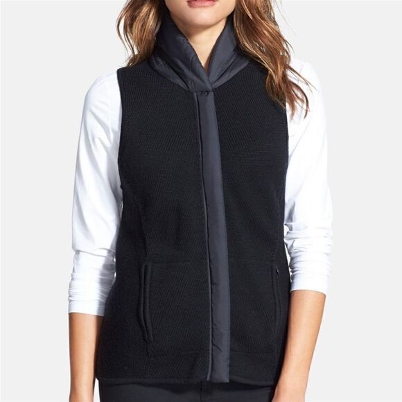 EILEEN FISHER Black 100% Merino Wool Parka Vest Black Women’s Size Small Petite - Picture 1 of 7